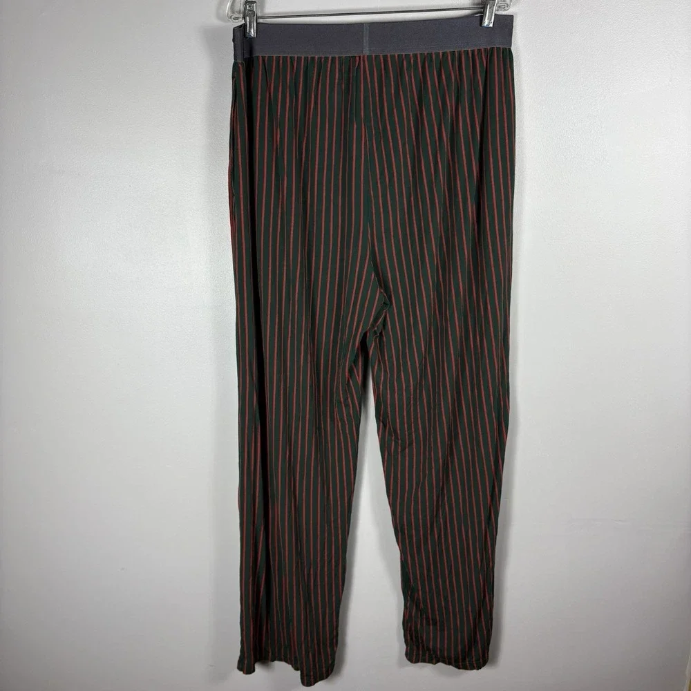 Tommy John Men's 2XL Green Red Striped Elastic Waist Pull On Lounge Pajama Pants